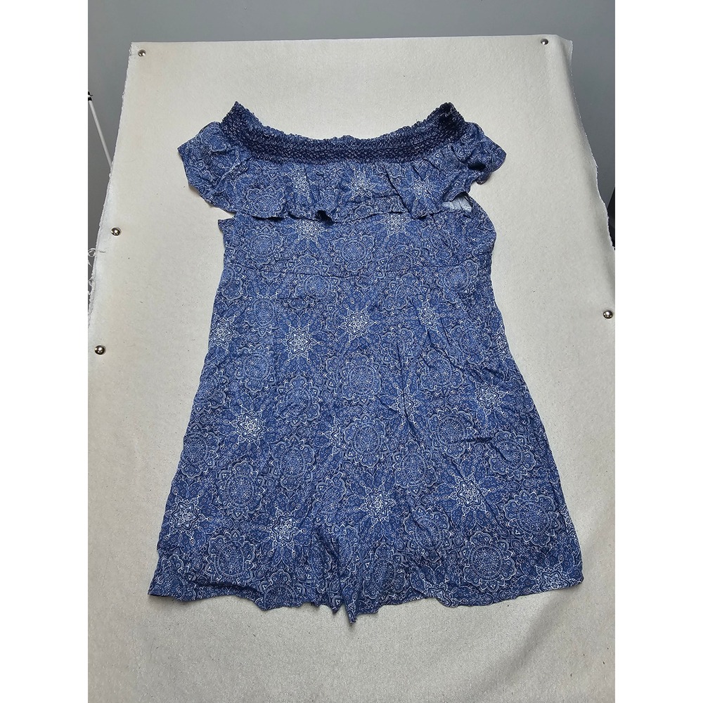 Torrid Blue Paisley Medallion Off Shoulder Ruffle Romper Size 3 Plus Size Boho
